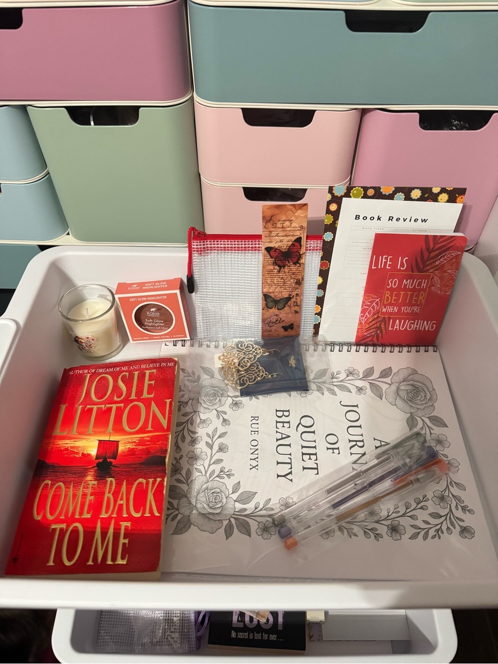 Assorted Stationery & Book Set in Red, White, Beige